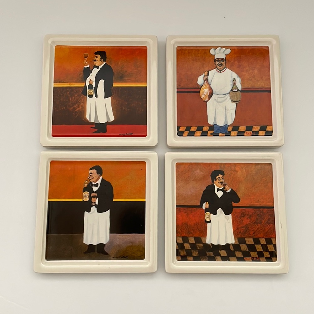 Set of four Guy Buffet ceramic coasters